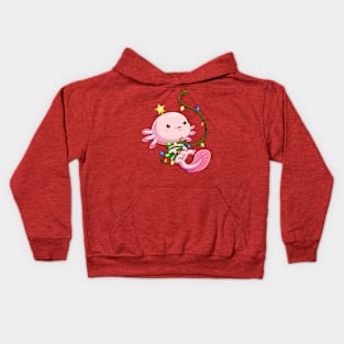 Holiday Glow: Axolotl's Christmas Lights Kids Hoodie